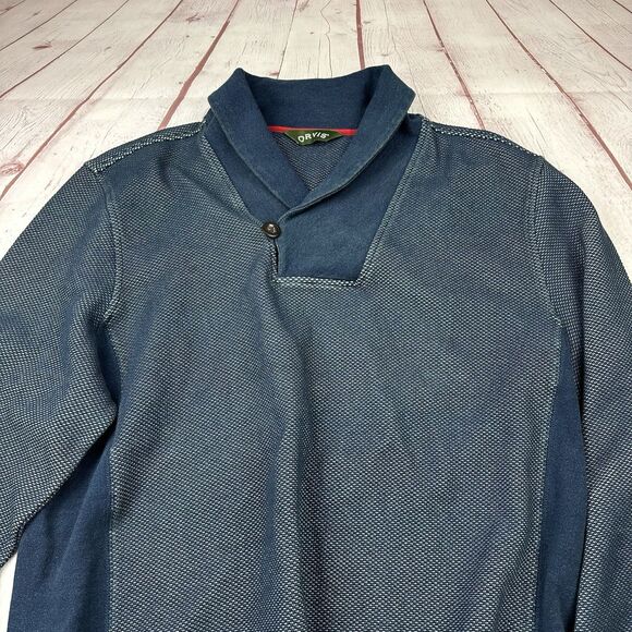 Orvis Cowl Neck Blue Stretch Military Pullover Sweater Mens Large - Picture 1 of 9